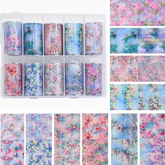 10Rolls Mixed Nail Art Foils Transfer Sticker Set Rose Flower Designs Floral Starry Sky Nail Wraps Wedding Summer Manicure Decor Peaceful Pleasures Health and Wellness