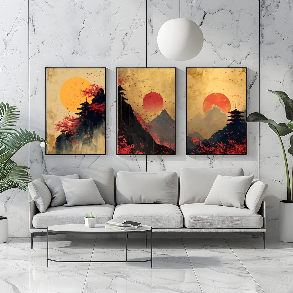 Abstract Wall Art Japanese Landscape Canvas Painting Modern Style Poster Prints Living Room Wall Decor Peaceful Pleasures Health and Wellness