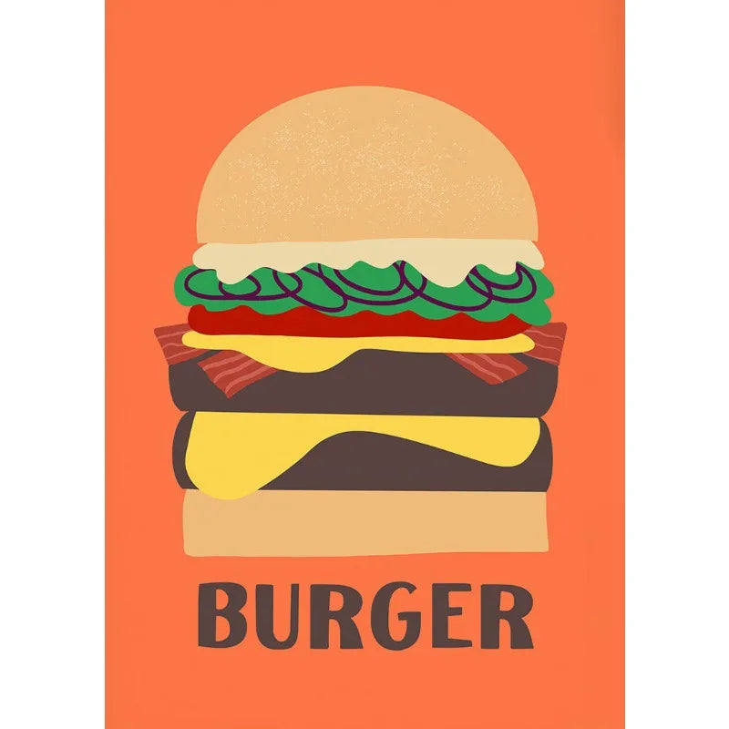 Retro Food Canvas Wall Art | Pizza Tacos Ramen Pasta Poster