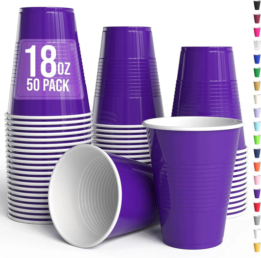 50PCS 18OZ Party Disposable Cups Red Plastic Cup for Beer Pong Kit for Juice on your Birthday Wedding or Graduation Party Peaceful Pleasures Health and Wellness Purple