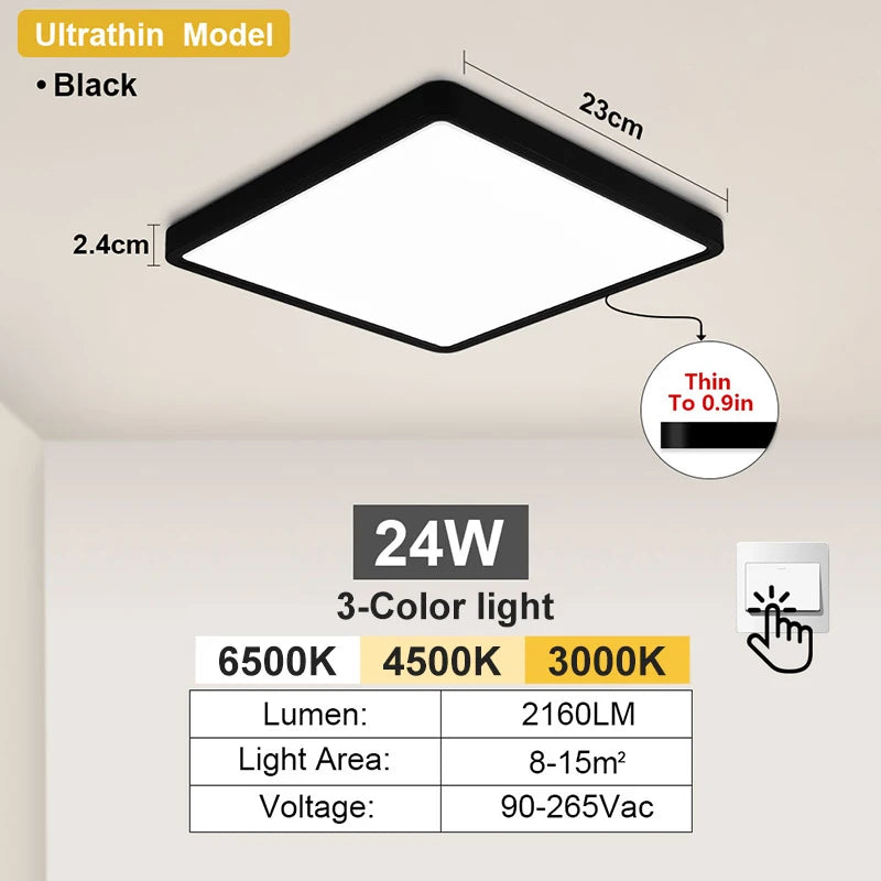 RUNTOIN 24W-36W Ultra-Thin Square LED Flush Mount Ceiling Light