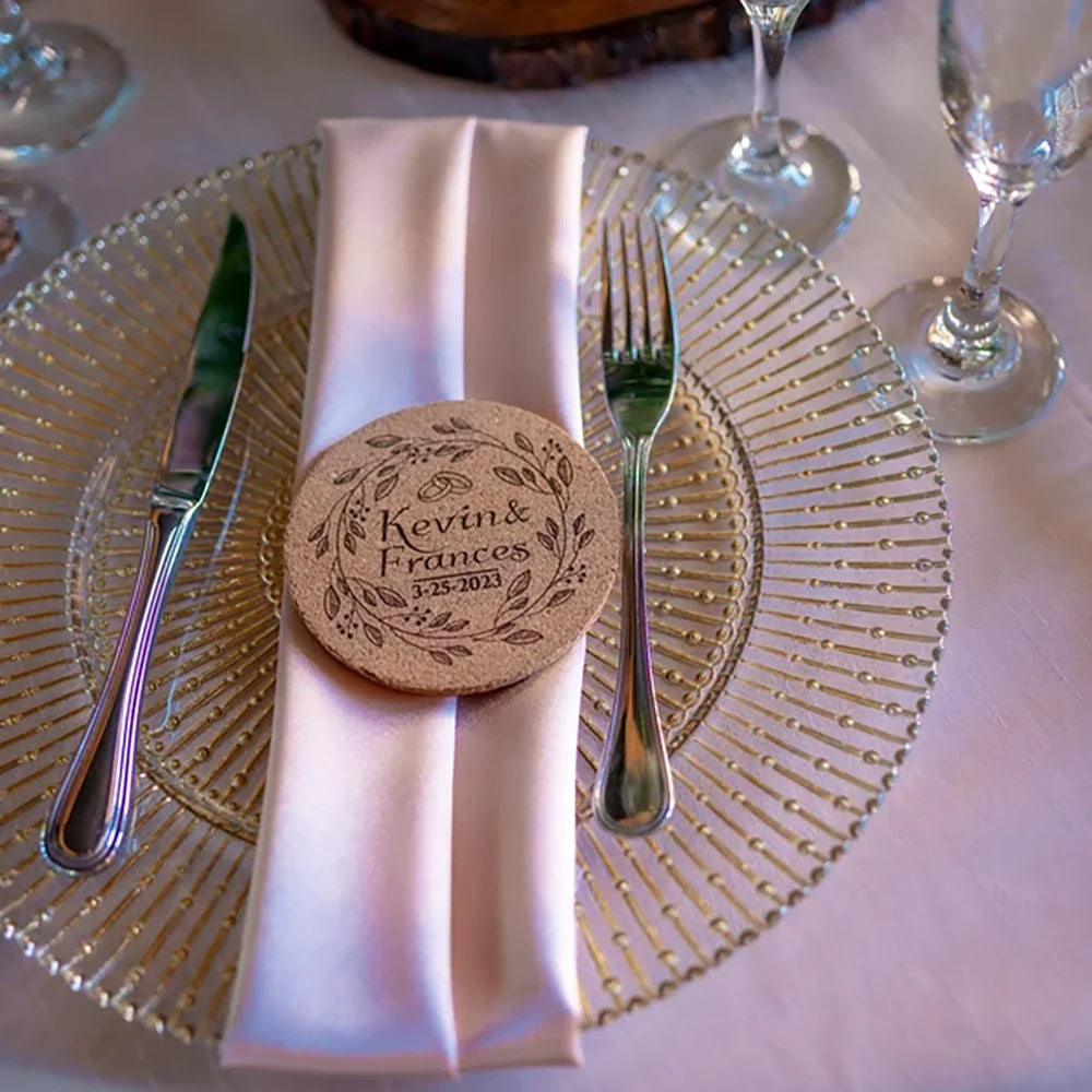 10-Pack Personalized Cork Coasters | Wedding Favors & Decor