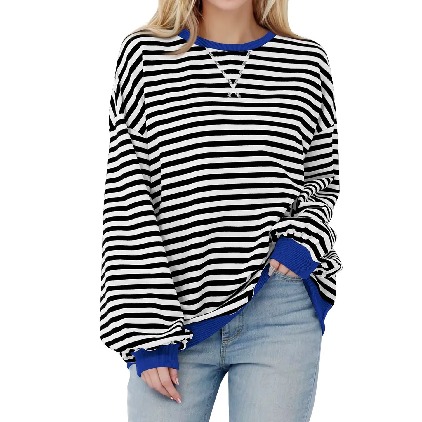 Women's Oversized Striped Long Sleeve T-Shirt | Korean Style