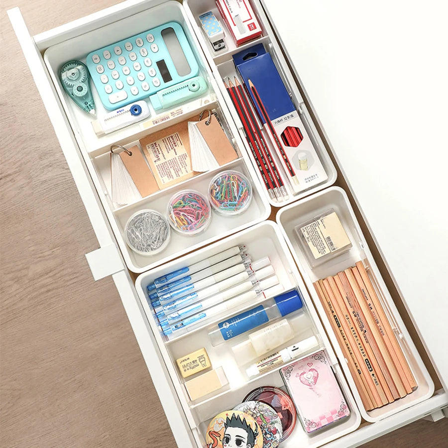 Expandable Sliding Drawer Tray with Adjustable Dividers – Glossy PS Plastic Drawer Organizer Bin