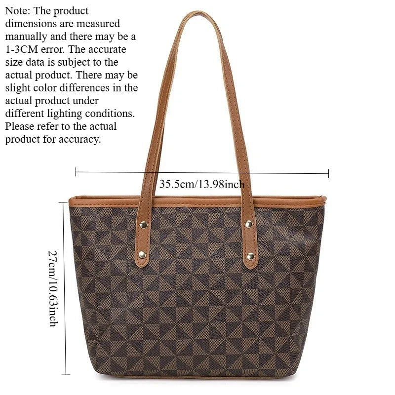 Women Stylish Large Capacity Handbag Triangle Print Zipper Tote Bag Fashionable Commuting Shoulder Bag Exquisite Zipper Handbag Peaceful Pleasures Health and Wellness Coffee color