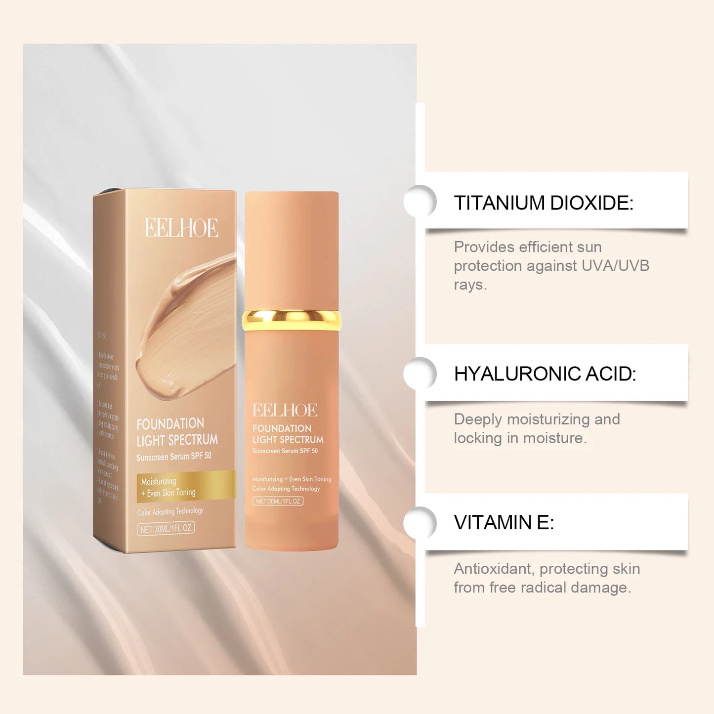 Eelhoe 4-in-1 Color Changing Foundation SPF 50 | Full Coverage