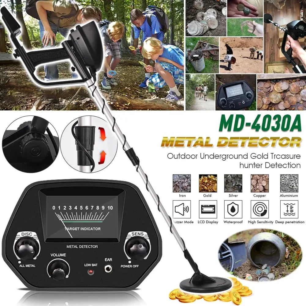 MD-4030 Metal Detector Underground Gold Detector Outdoor Gold Digger Length Adjustable Treasure Hunter Seeker Portable Detector Peaceful Pleasures Health and Wellness