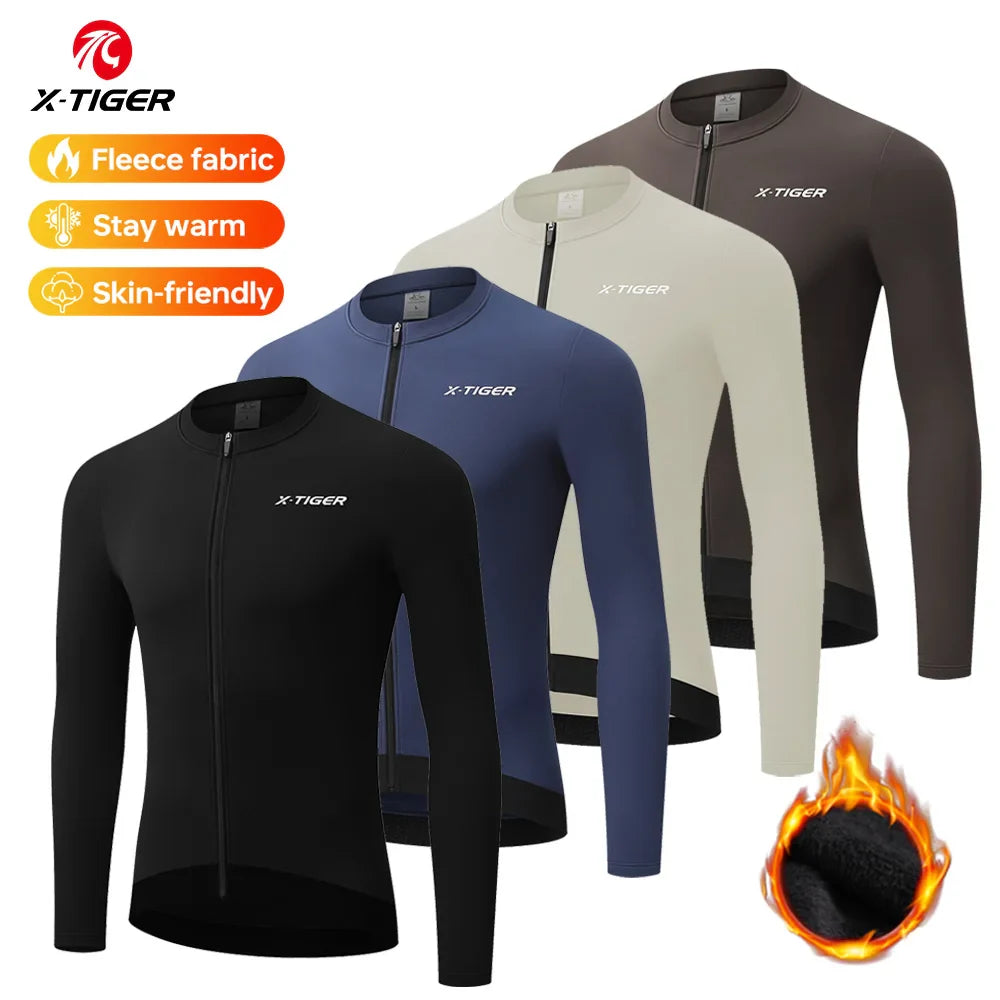 X-TIGER Men's Winter Fleece Cycling Jersey – Windproof MTB