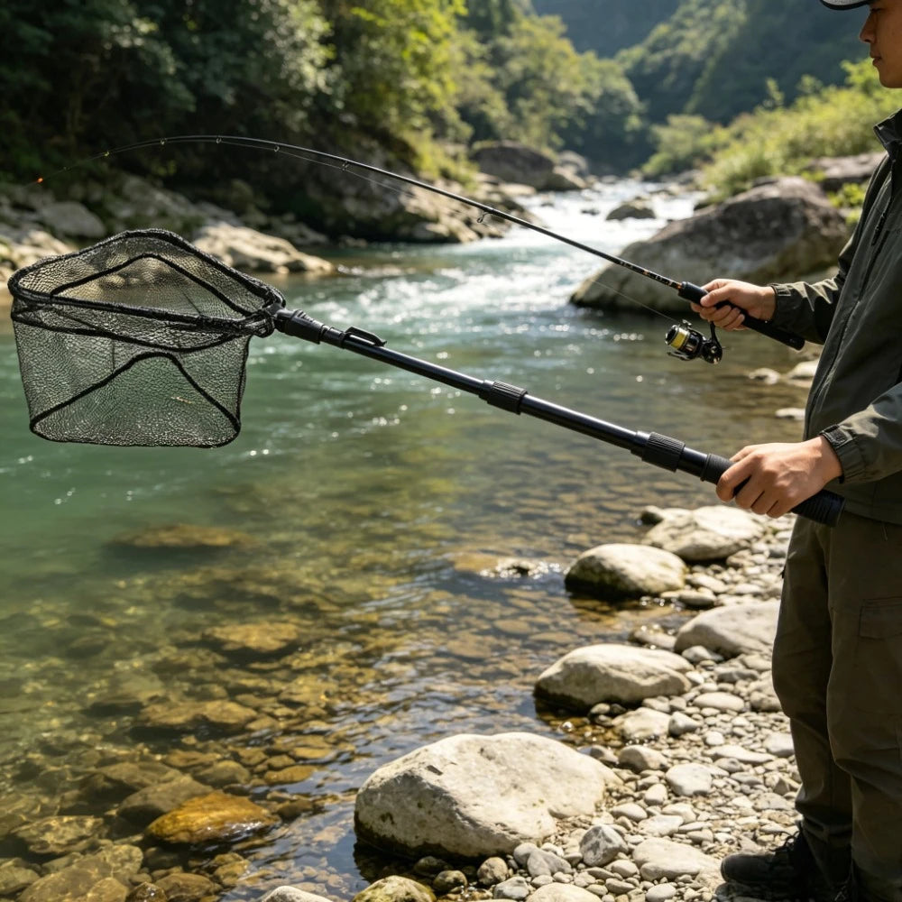 Fishing Net Collapsible Fish Landing Net with Telescoping Anti-Slip Pole Handle for Saltwater Freshwater Extending to 80/115CM Peaceful Pleasures Health and Wellness