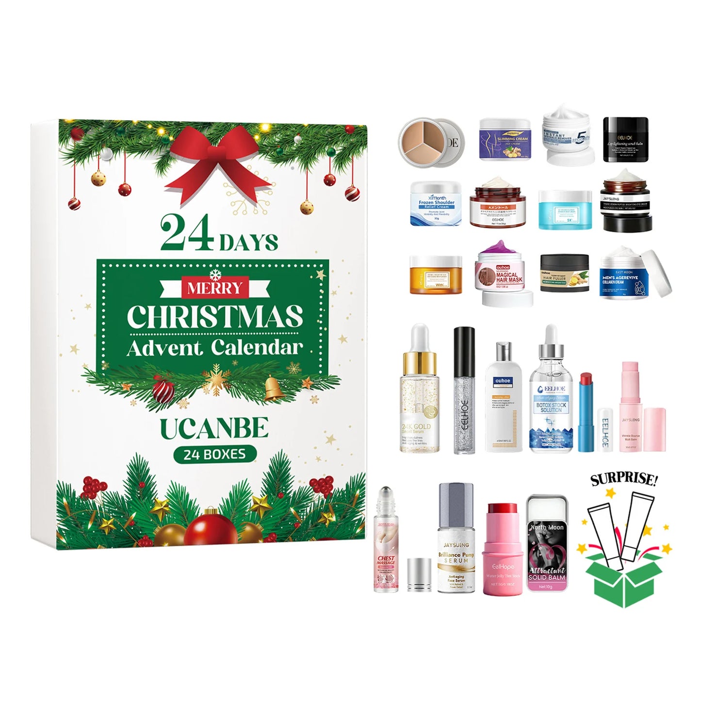 24-Day Christmas Beauty Advent Calendar – Skincare & Makeup Set Beauty Advent Calendar Peaceful Pleasures Health and Wellness A