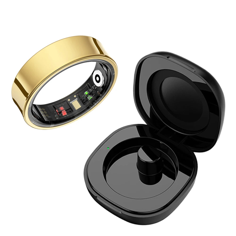 2026 Smart Ring R09 5ATM Waterproof Smartring for Men Women Heart Rate Skin Temperature Monitor Fitness Tracker For Android iOS Peaceful Pleasures Health and Wellness gold with case 10