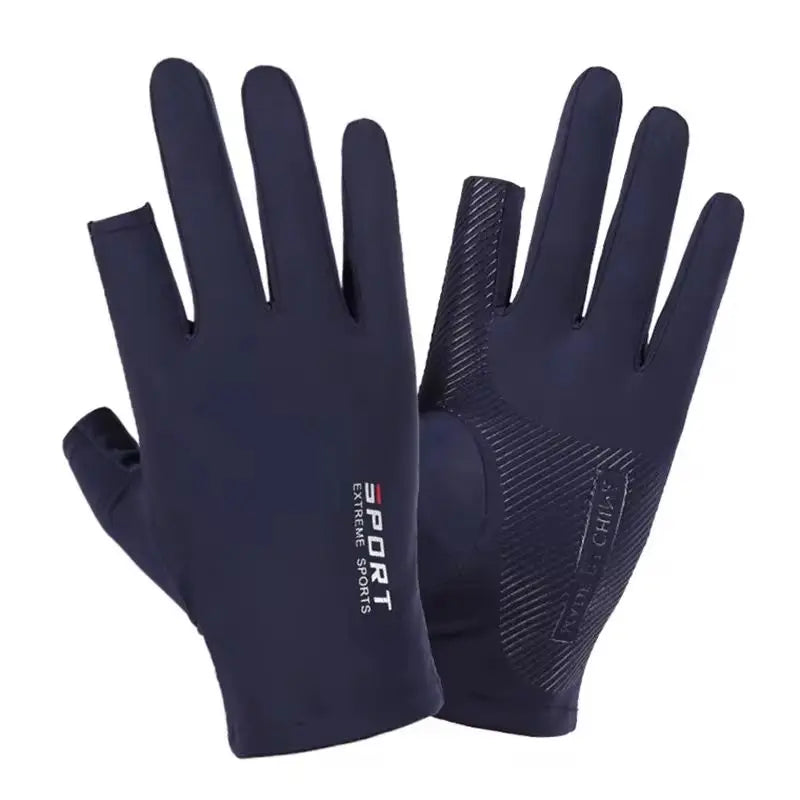 Ice Silk Halffinger Cycling Gloves for Men and Women Outdoor Sports Fitness Driving Fishing Highelastic Comfortable Peaceful Pleasures Health and Wellness dark blue-A 2pcs