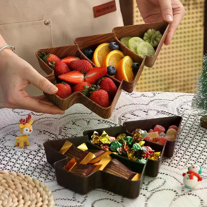 Christmas Tree Snack Plate 3-Compartment | Festive Serving Tray