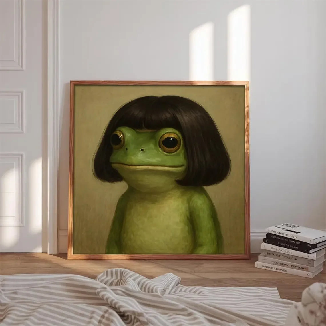 Whimsical Frog Portrait Canvas Print: Funny Animal Wall Art Peaceful Pleasures Health and Wellness