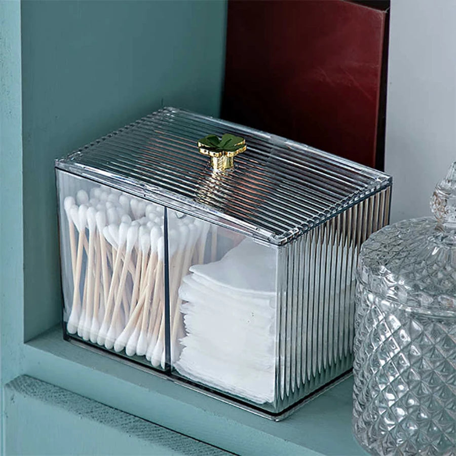 3-Section Clear Apothecary Jar with Lid – Qtip, Cotton Ball & Swab Holder for Bathroom Vanity