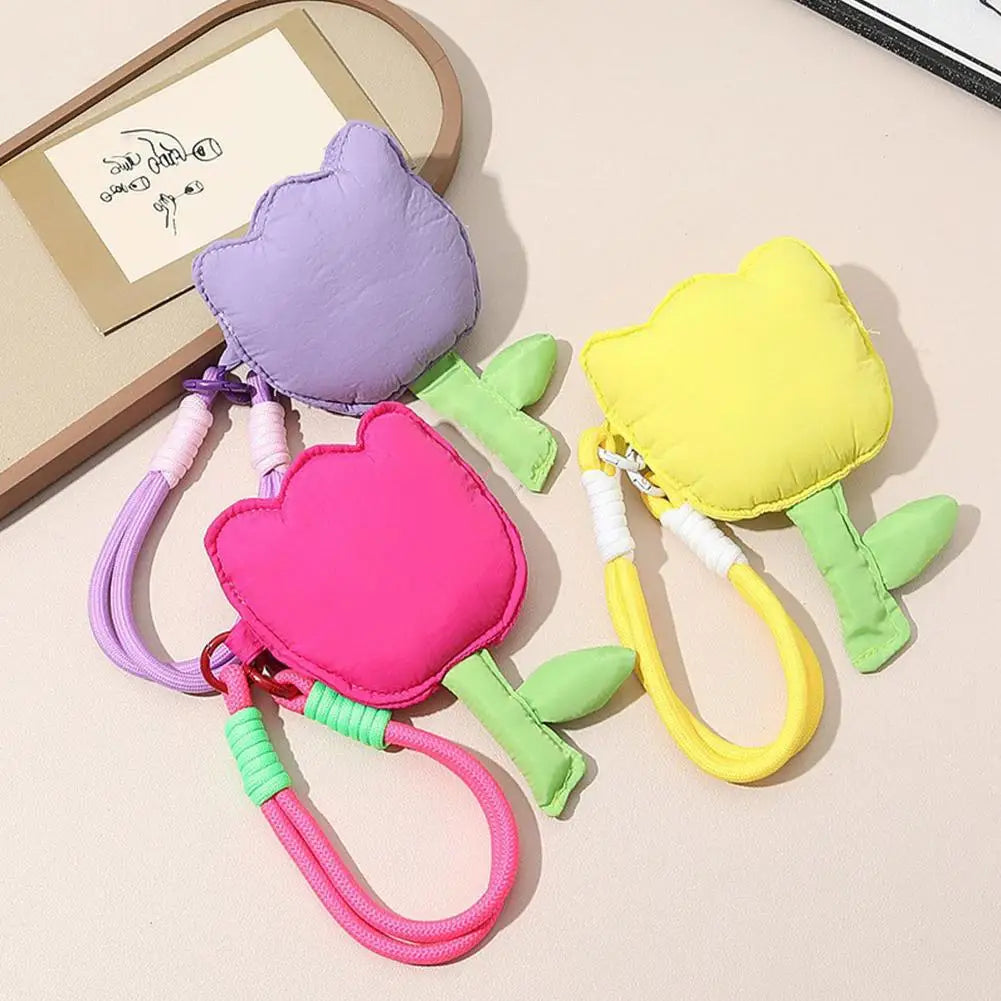 Puffy Tulip Bag Charm Keychain Kawaii Floral Pendant for Handbag Backpack Earphone Case Keyring Accessory Women Girl Gift Peaceful Pleasures Health and Wellness