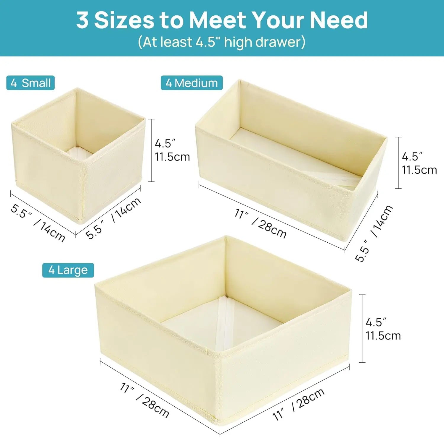 12-Pack Foldable Fabric Drawer Organizers – 3 Sizes, Non-Woven Peaceful Pleasures Health and Wellness