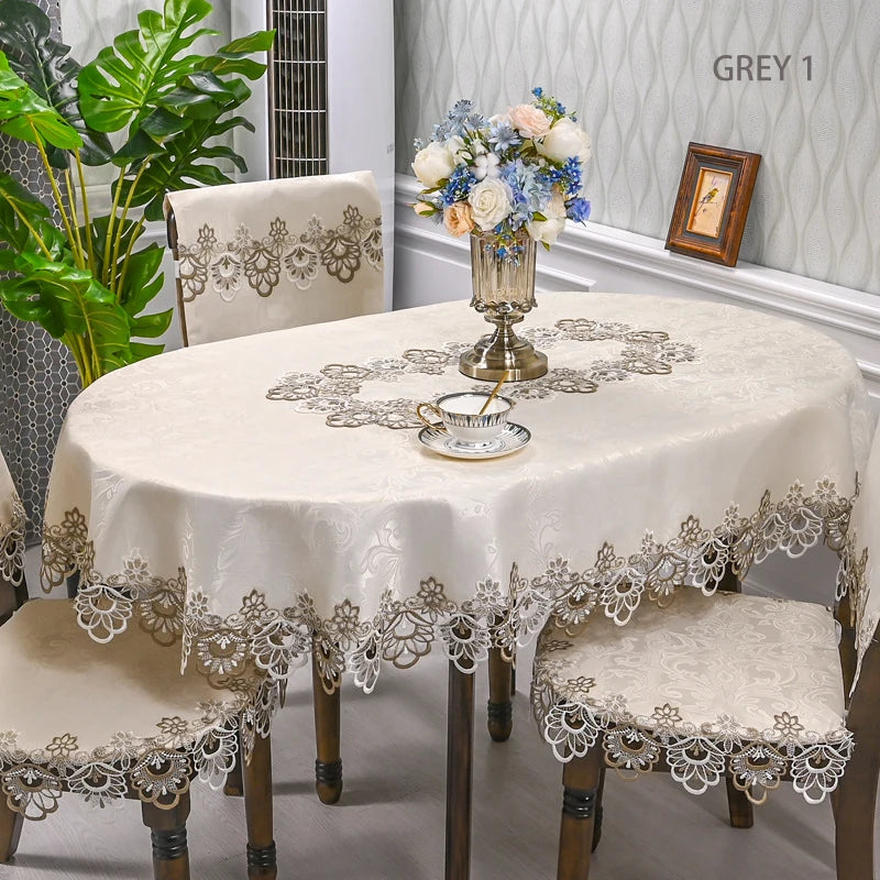 Battilo Oval Macrame Embroidered Lace Tablecloth | Floral Cover