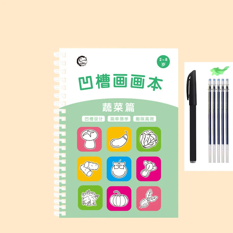 Magic Writing&drawing Practice Book Kids 3D Tracing Workbook Stencil