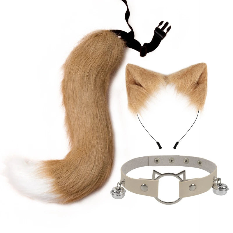 Cat Ear Headband Fox Tail Cosplay Set | Anime Beast Ears Cosplay Accessories Set Peaceful Pleasures Health and Wellness Khakis