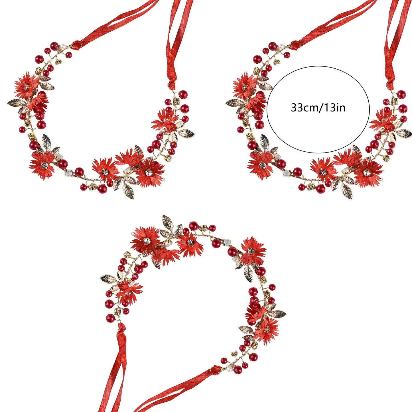 Red Crystal Twist-Beads Hairband Set of 3 for Bridesmaids Wedding Party Peaceful Pleasures Health and Wellness