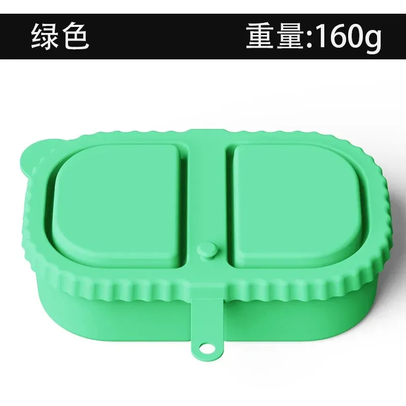 Silicone Double Compartment Seasoning Box, Sauce Snack Container, Portable Packaging with Lid, Foldable Storage Box Peaceful Pleasures Health and Wellness light green