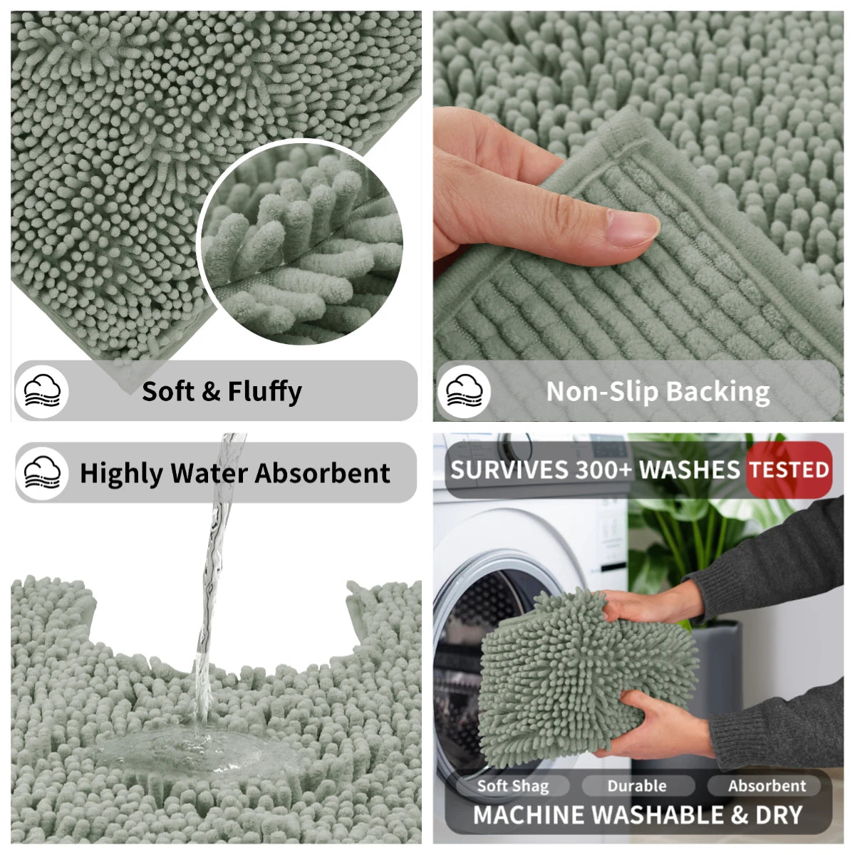 1/2Pieces Bathroom Rugs Non-Slip Chenille Bath Rug Ultra Soft Super Absorbent Bath Mat for Bathroom Toilet Tub Peaceful Pleasures Health and Wellness