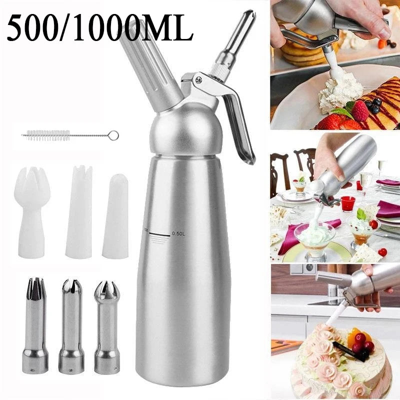500/1000ml Cream Foam Gun Cake Piping Gun Siphon Squeeze Bottle Dessert Tool Squeeze Bottle Dessert Tool Kitchen Accessories Peaceful Pleasures Health and Wellness