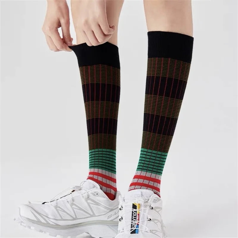 Women's Fashion Gradient Color Striped Retro Cotton Socks High Tube Soft and Comfortable Sports Women's Casual Socks Peaceful Pleasures Health and Wellness