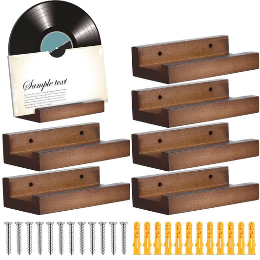 Wall Mount Wood Vinyl Record Shelf Set of 6 | Album Display Vinyl Record Shelf Peaceful Pleasures Health and Wellness