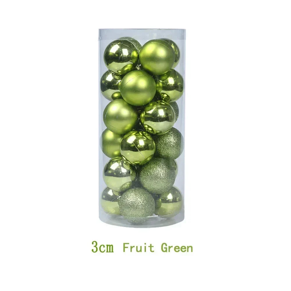 24-Pack 3cm Christmas Ball Ornaments – Shiny, Matte & Glitter
