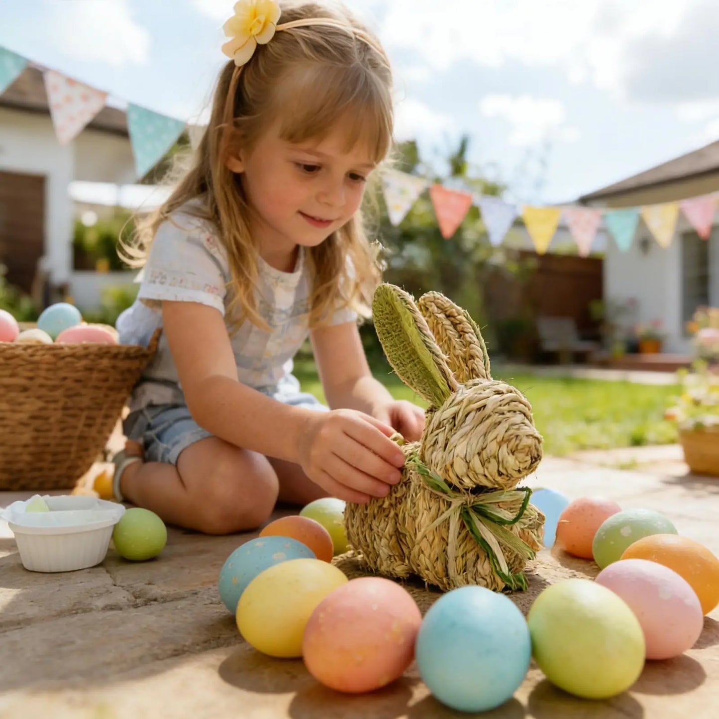 Woven Easter Bunny Figurine | Rustic Spring Rabbit Decor Statue