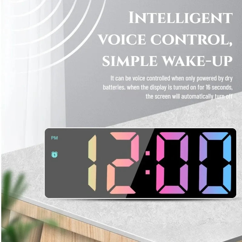 LED Digital Alarm Clock | Mirror Design, Sound Control & Snooze