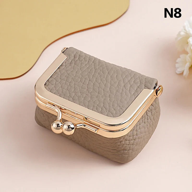 Genuine Leather Kiss Lock Coin Purse | Mini Square Wallet
