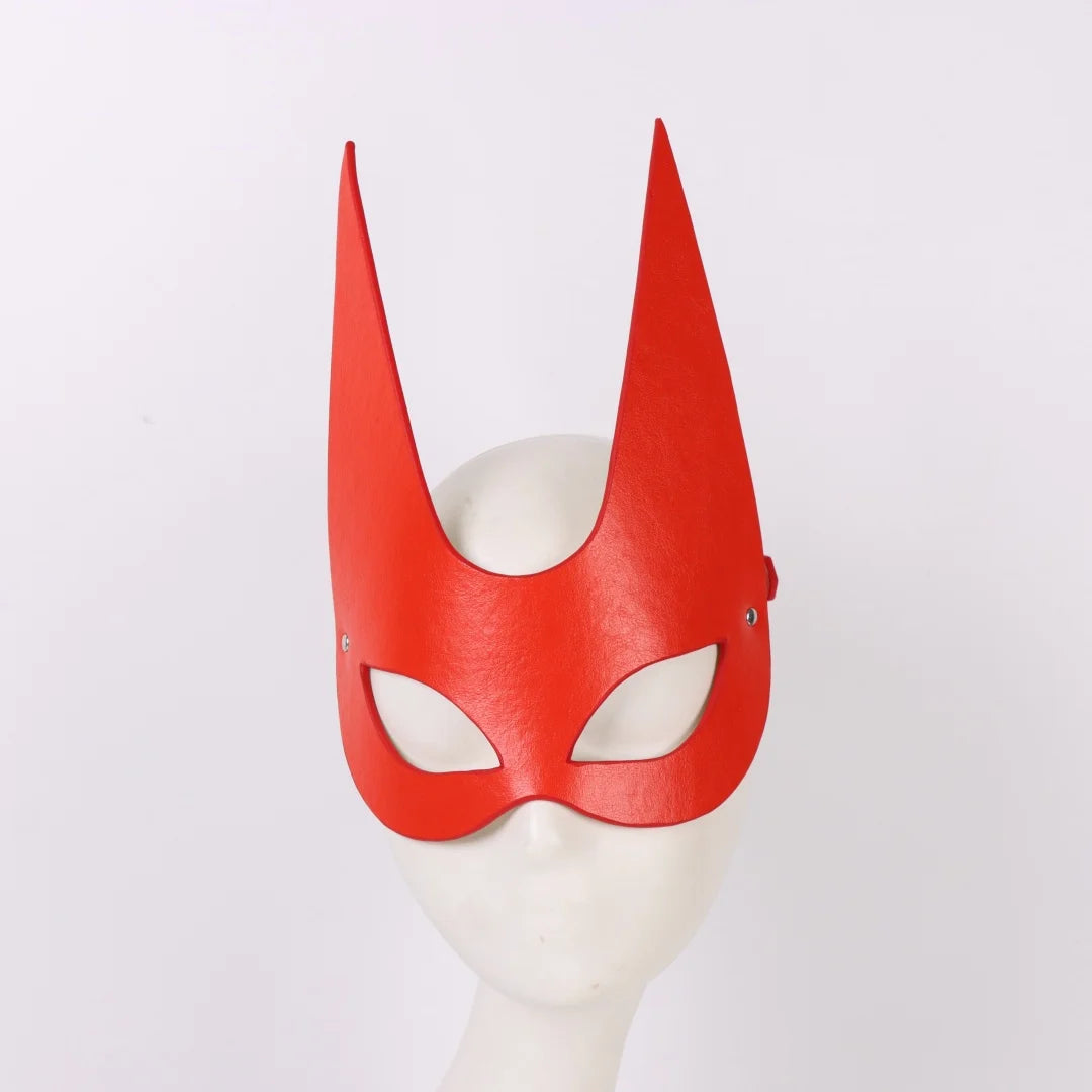 Red PU Leather Mask Half Eyes Fox Cosplay Face Cat Halloween Women