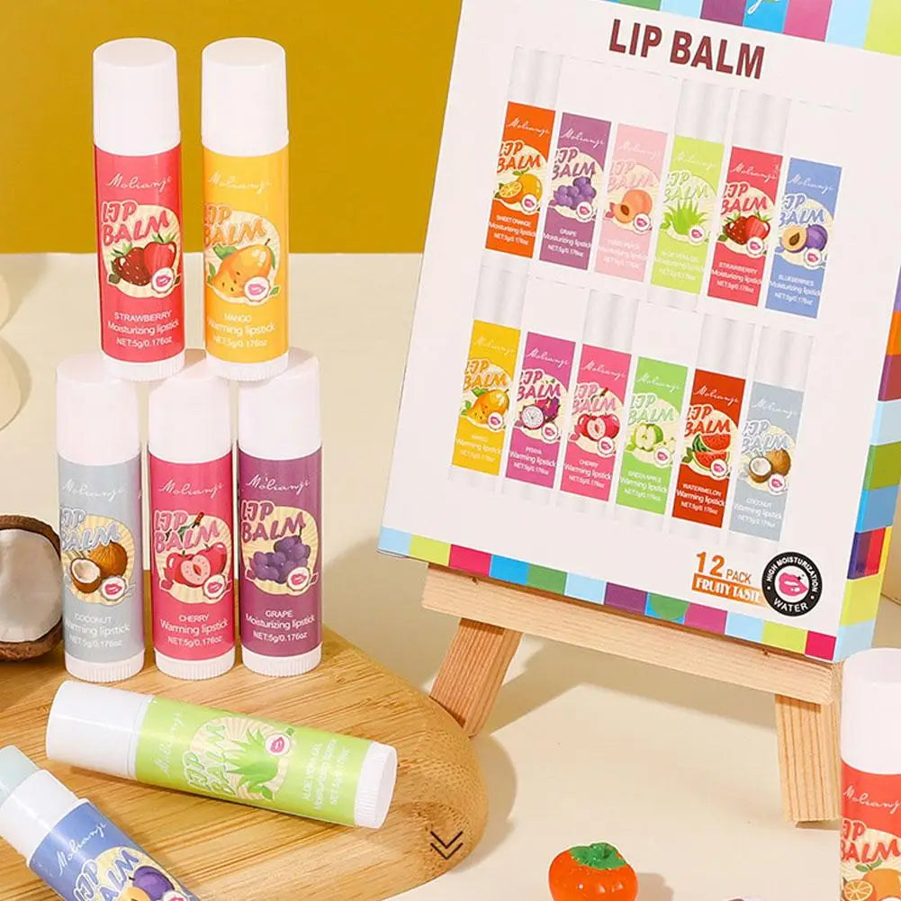 12pcs Moisturizing Lipstick Set, Hydrating Lip Care Suitable For All Skin Types, Fruit Lipstick Lip Balm Set Peaceful Pleasures Health and Wellness