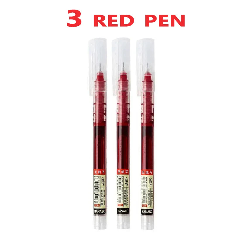 3-24Pcs Straight Liquid Gel Pen Quick-drying, Large-capacity 0.5mm Black Blue Ink for Writing School Office Stationery Supplies Peaceful Pleasures Health and Wellness 3 red pen