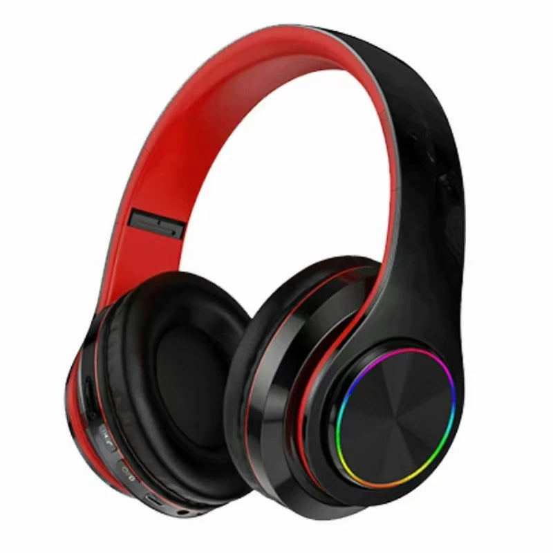 Wireless Bluetooth 5.0 Headphone With Microphone On-Ear Headset Stereo Sound Earphones Sports Gaming Foldable Headphones Game Peaceful Pleasures Health and Wellness Black Red