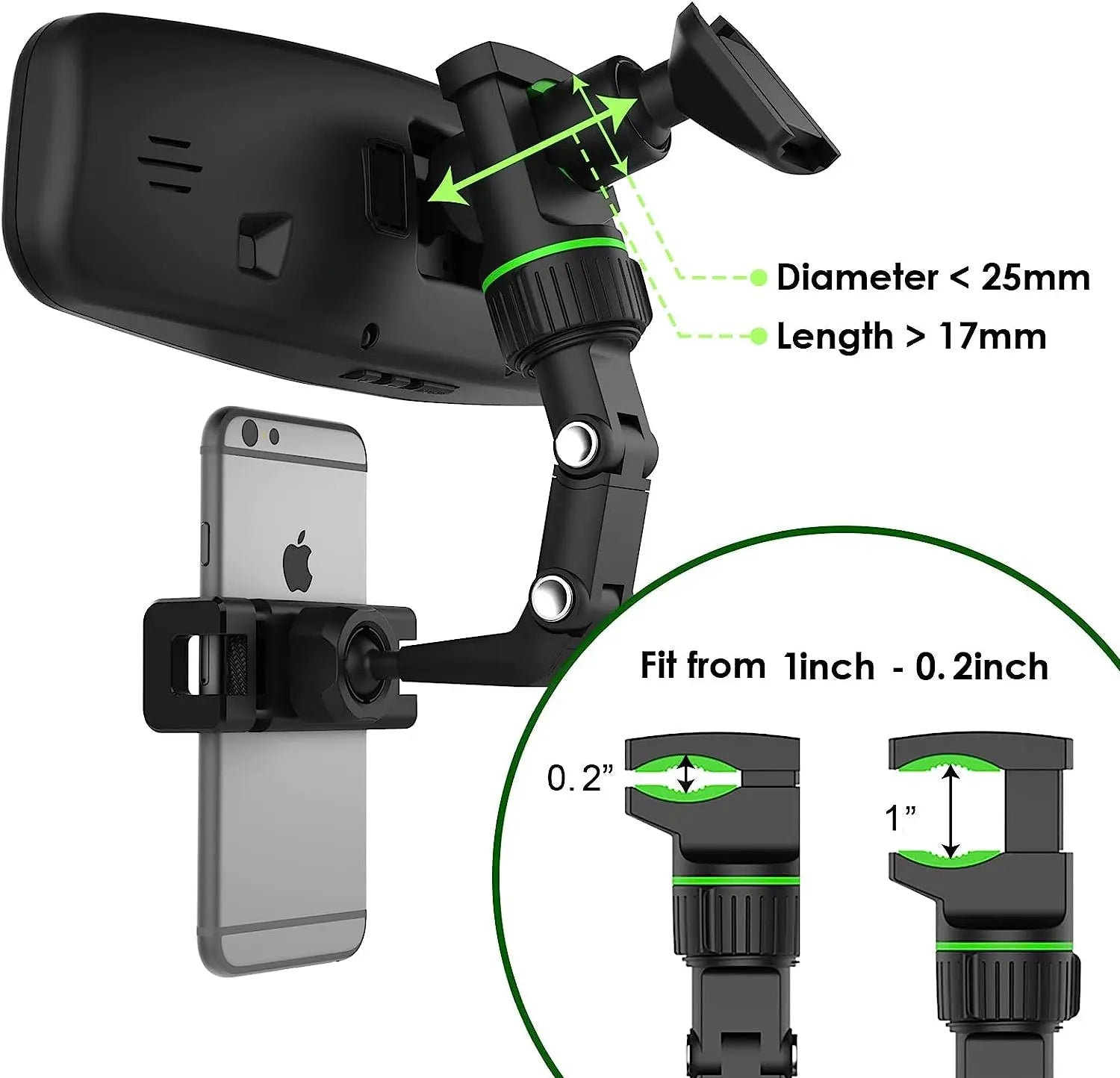 Rearview Mirror Phone Holder 360° Rotatable and Retractable Car Phone Mount Multifunctional Rear View Mirror Holder for All Car Peaceful Pleasures Health and Wellness