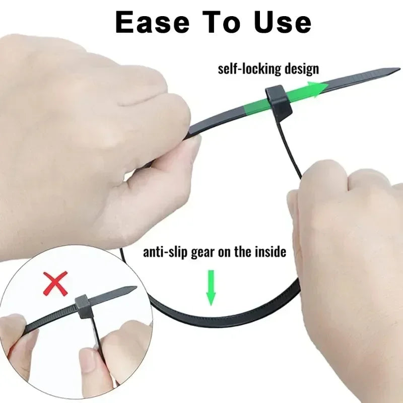 Nylon Cable Ties Zip Ties Self-Locking 100–1000 Pcs | White & Black