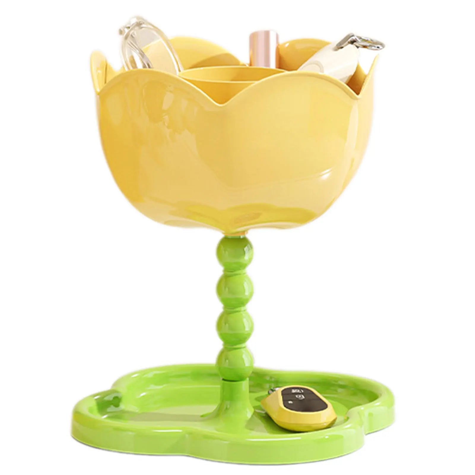 Cute Key Dish Tray Flower Shaped Hallway Double-Layer Storage Rack Living Room Desk Tray For Keys Small Items Decorative Shelf Peaceful Pleasures Health and Wellness Mango Yellow As Shown