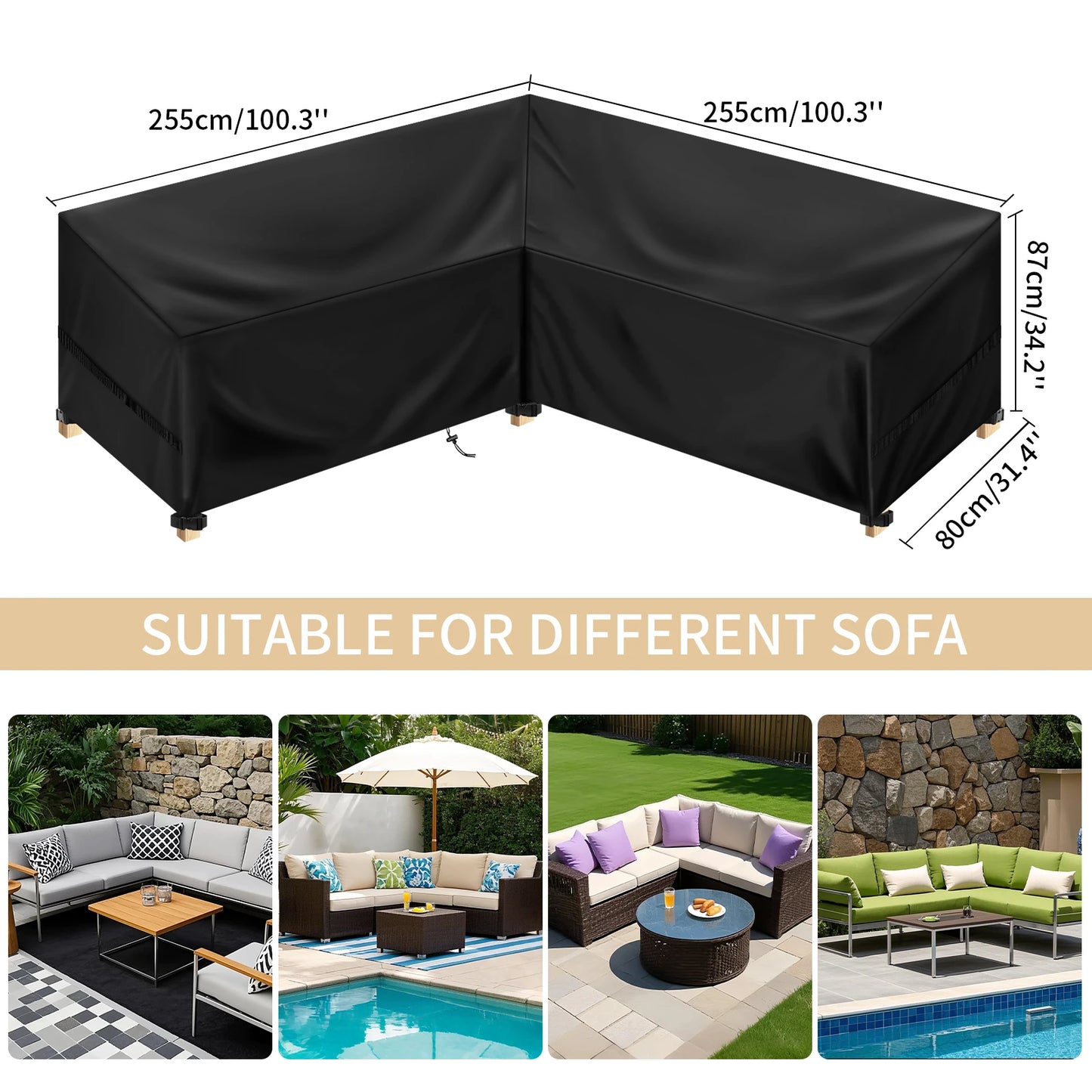 Waterproof Garden Furniture Cover L-Shaped Lounge Cover Sofa Cover for Garden Tarpaulin Corner Sofa Furniture Protective Cover Peaceful Pleasures Health and Wellness
