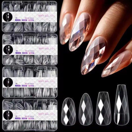 3D Rhombus Facet Nail Extension Tips,Clear Full Cover False Nail Extension Mold For DIY Nail Art Salon Manicure UV Gel Nail Mold Peaceful Pleasures Health and Wellness