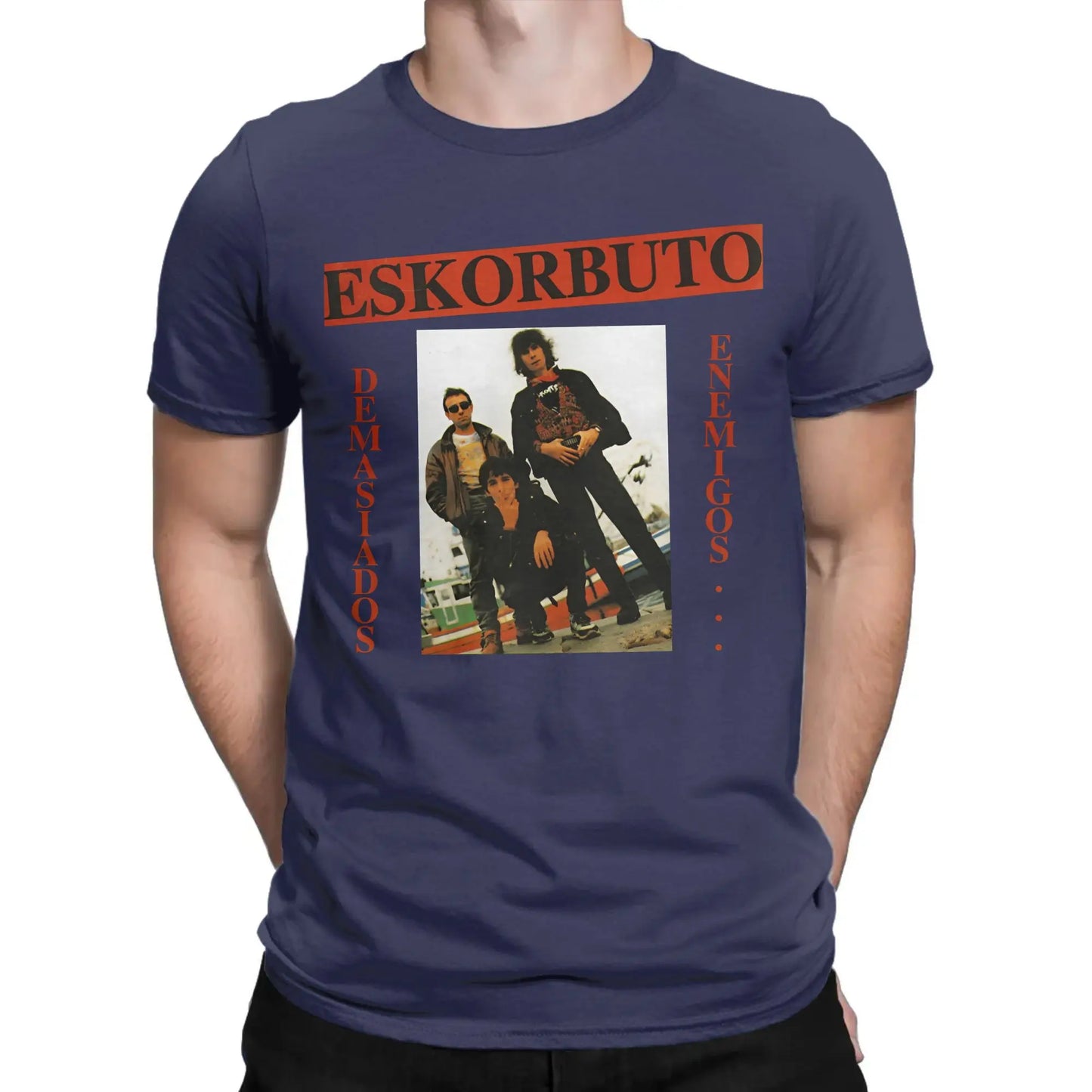 Eskorbuto T-Shirt for Men Band Fashion Pure Cotton Tee Shirt Crew Neck Short Sleeve T Shirt Graphic Printed Clothing Peaceful Pleasures Health and Wellness Navy Blue L