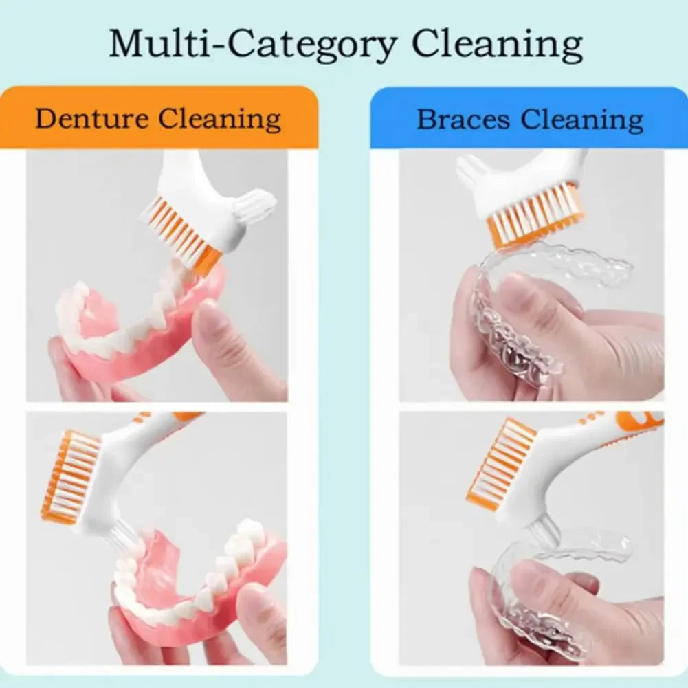 Denture Brush Denture Toothbrush With Multi-Layered Bristles & Anti-Slip Handle Denture Cleaning Care Double Sided Toothbrush Peaceful Pleasures Health and Wellness