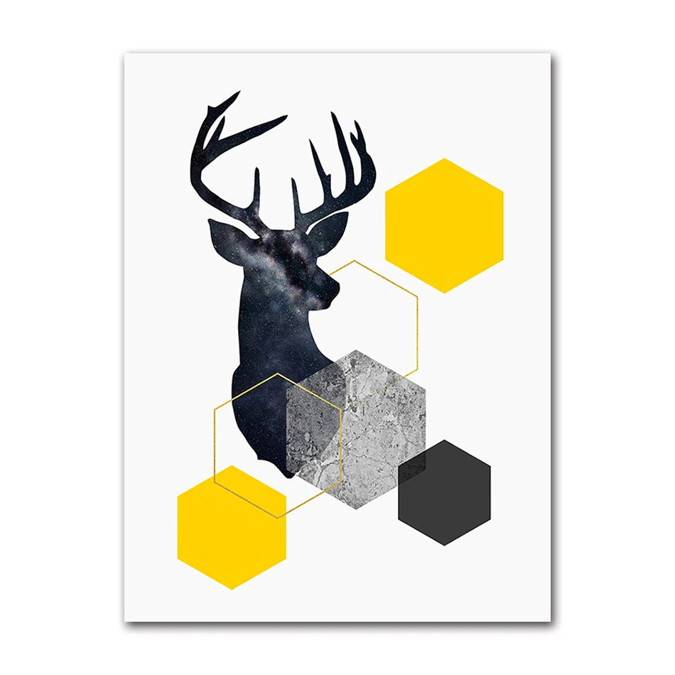 Painting for Living Room No Framed Nordic Style Geometric Starry Abstract Deer Wall Art Print Picture Canvas Peaceful Pleasures Health and Wellness A0332-03 30x40cm Unframed