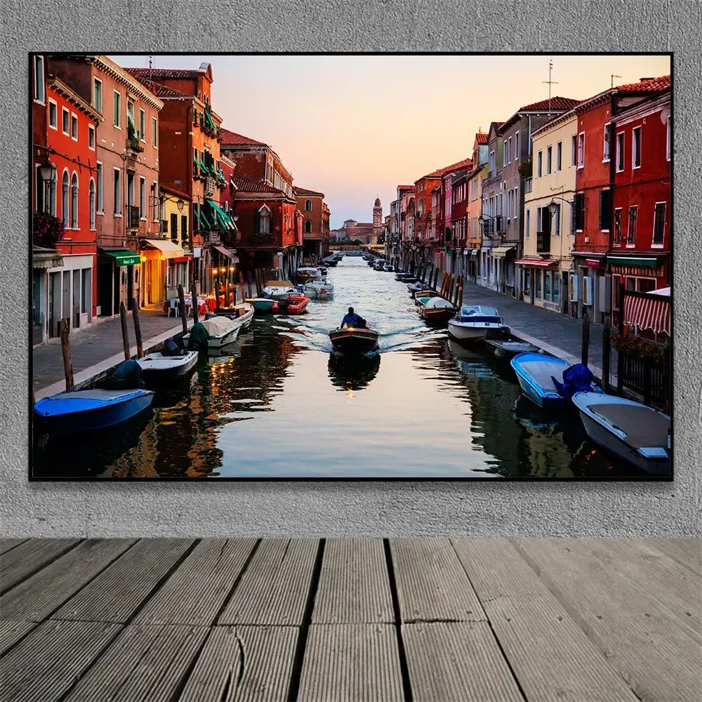 Famous Venice Italy Canvas Painting Wall Art Sunset Natural Scenery Pictures Posters and Prints for Living Room Home Decorati Peaceful Pleasures Health and Wellness E 20x30cm Unframed