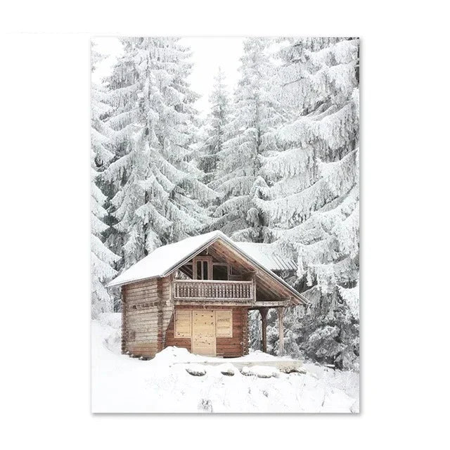 Christmas Deer & Squirrel Snow Scene Canvas Wall Art Print