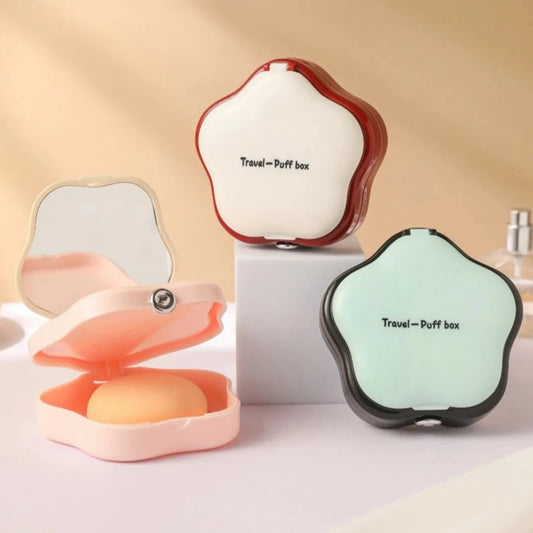 Portable Travel Powder Puff Storage Box Student Breathable Powder Puff with Mirror Dust-proof Makeup Box Small and Exquisite New Peaceful Pleasures Health and Wellness