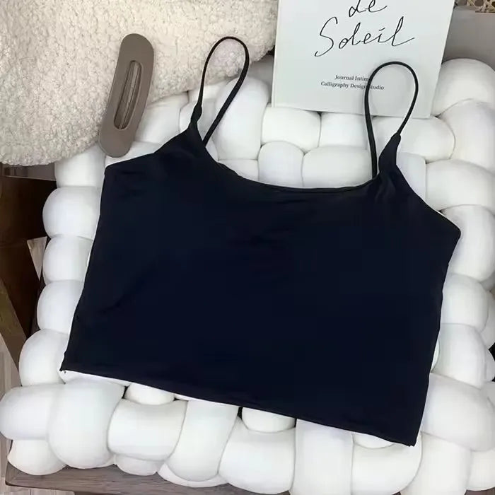 Women Seamless Ice Silk Padded Bra Top Camisole Crop Tank Top for Summer Yoga Workout Lounge Sleepwear Peaceful Pleasures Health and Wellness Black One Size